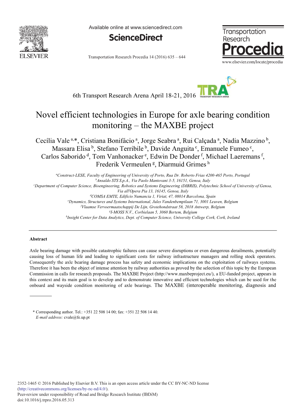 Novel Efficient Technologies in Europe for Axle Bearing Condition Monitoring – the MAXBE Project