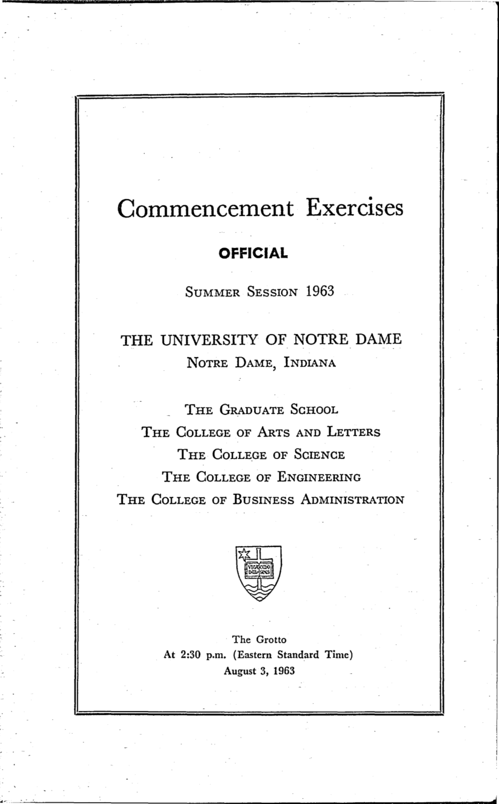1963-08-03 University of Notre Dame Commencement Program
