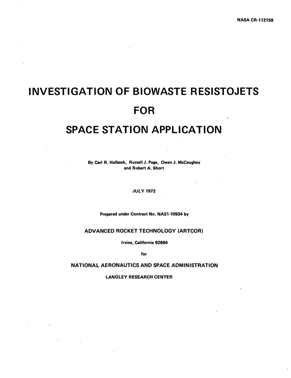 Investigation of Biowaste Resistojets for Space Station Application