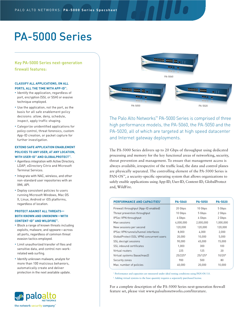 Palo Alto Networks PA-5000 Series Specification Datasheet
