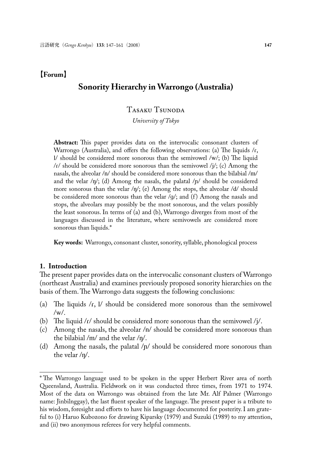 Sonority Hierarchy in Warrongo (Australia)