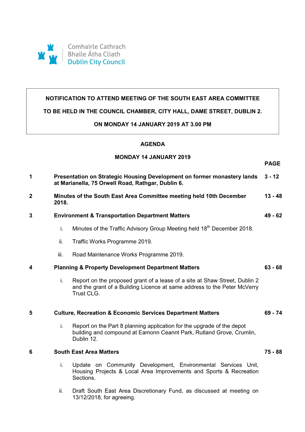 Agenda Document for South East Area Committee, 14/01/2019 15:00