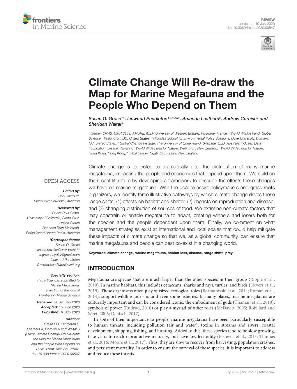 Climate Change Will Re-Draw the Map for Marine Megafauna and the People Who Depend on Them