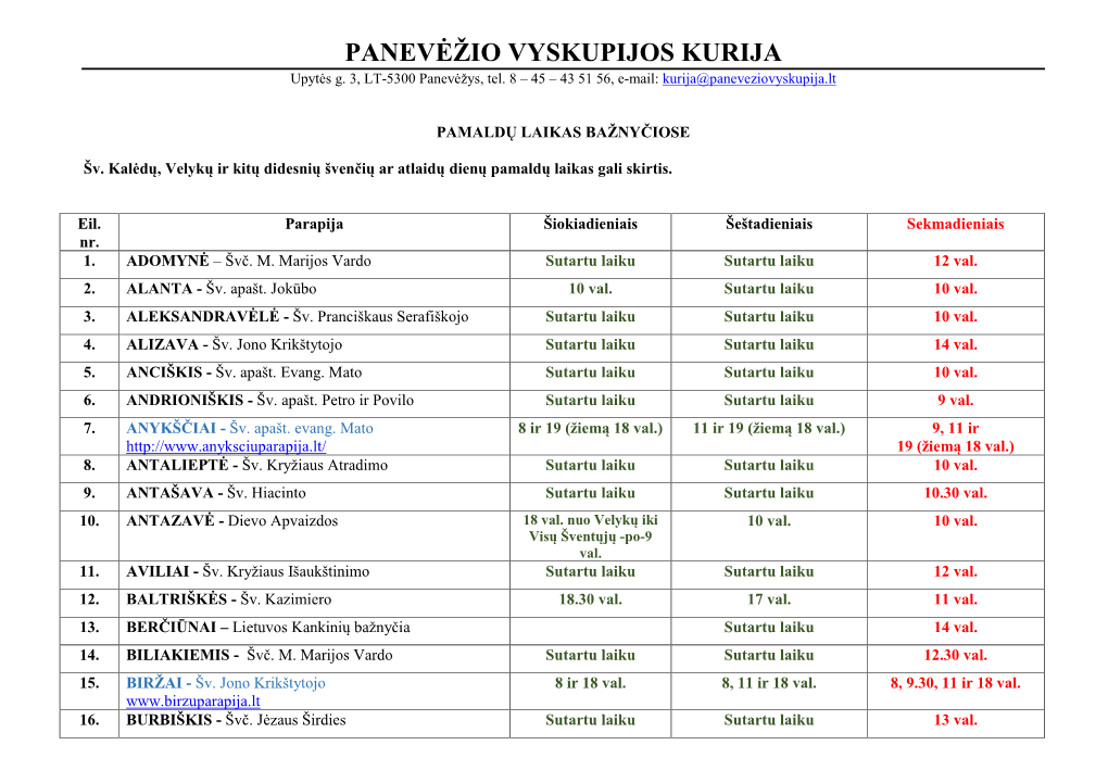 PANEVĖŽIO VYSKUPIJOS KURIJA Upytės G