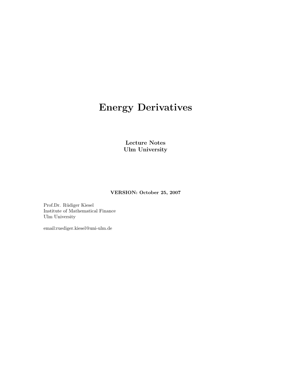 Energy Derivatives