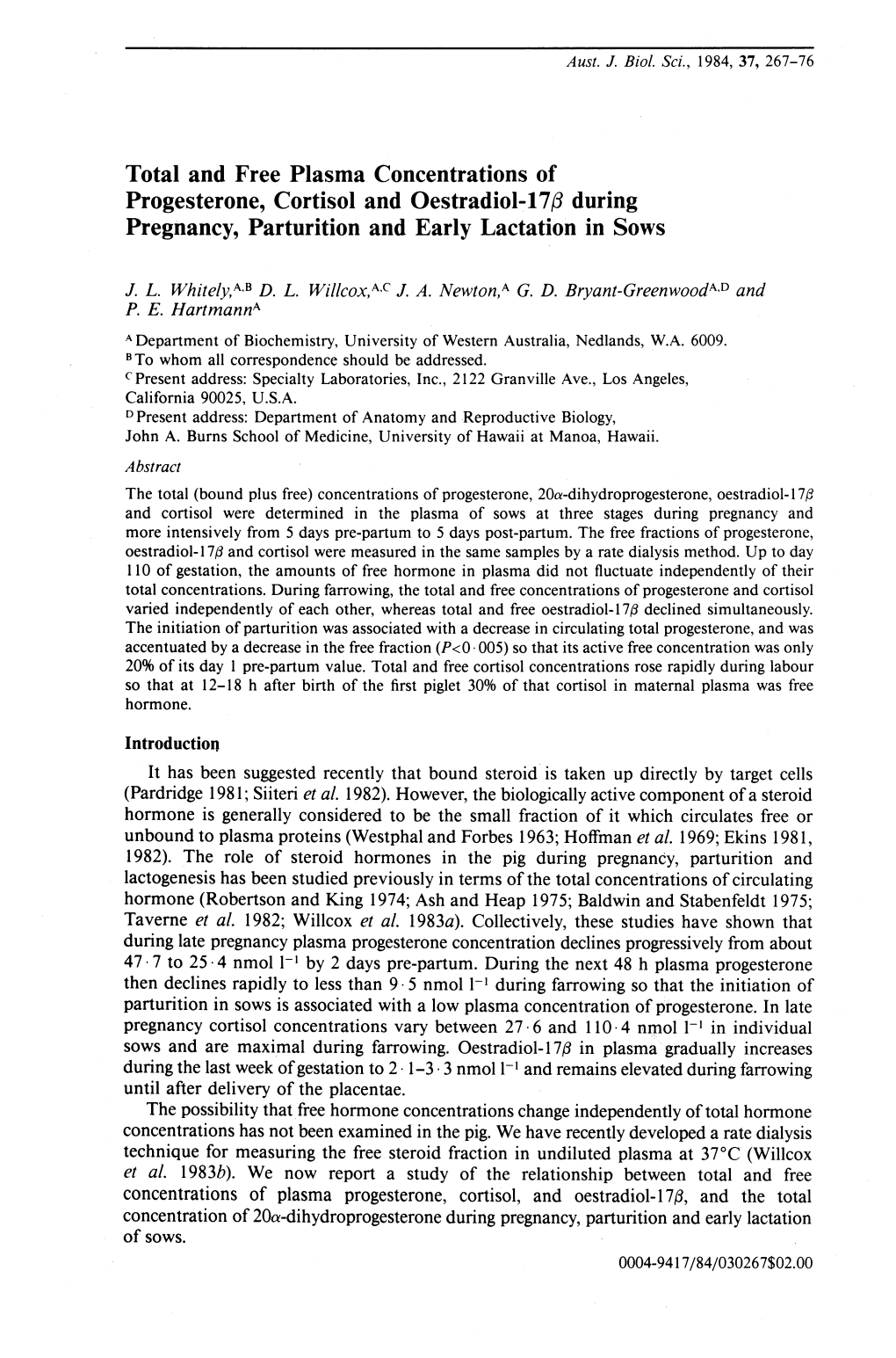 J During Pregnancy, Parturition and Early Lactation in Sows