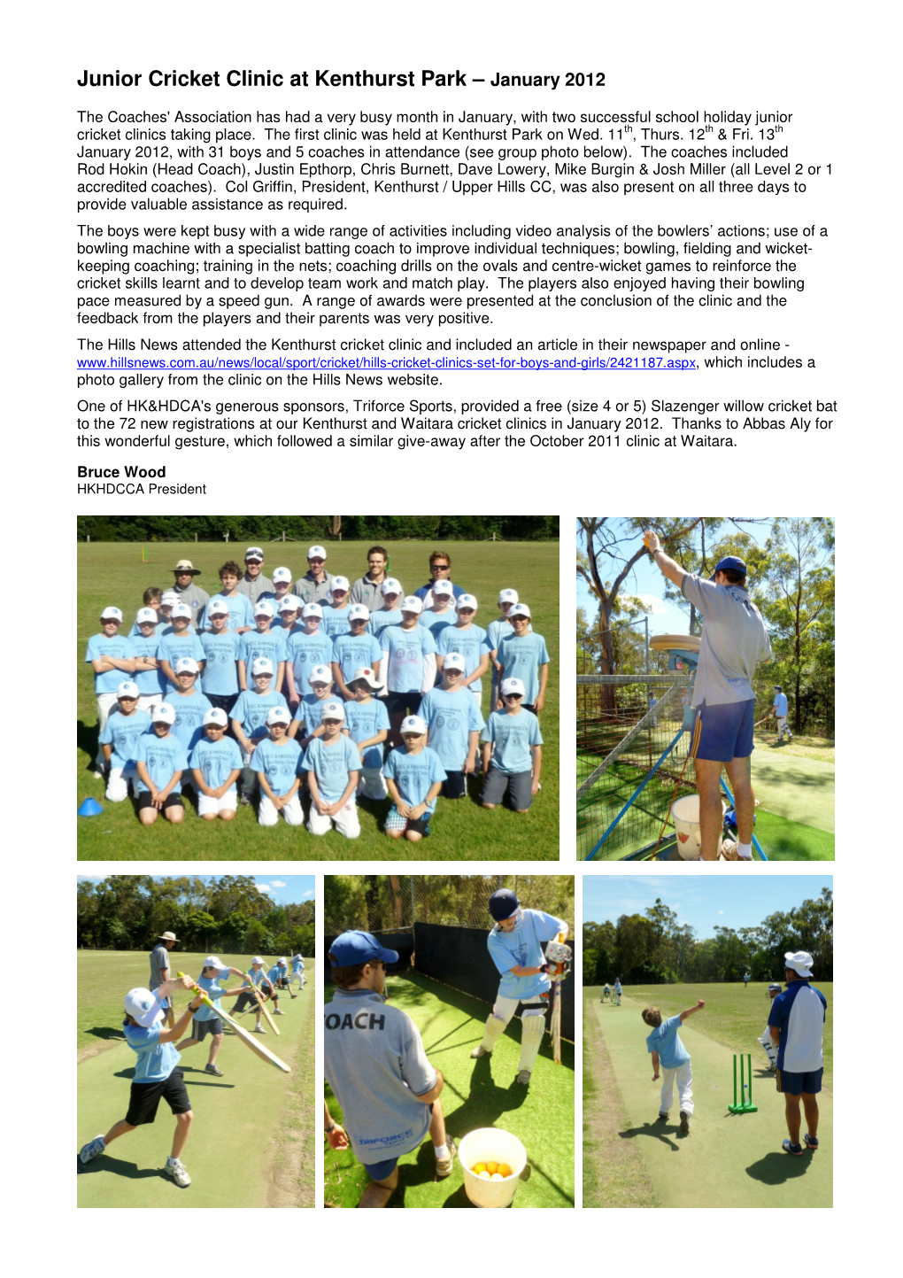 Junior Cricket Clinic at Kenthurst Park – January 2012