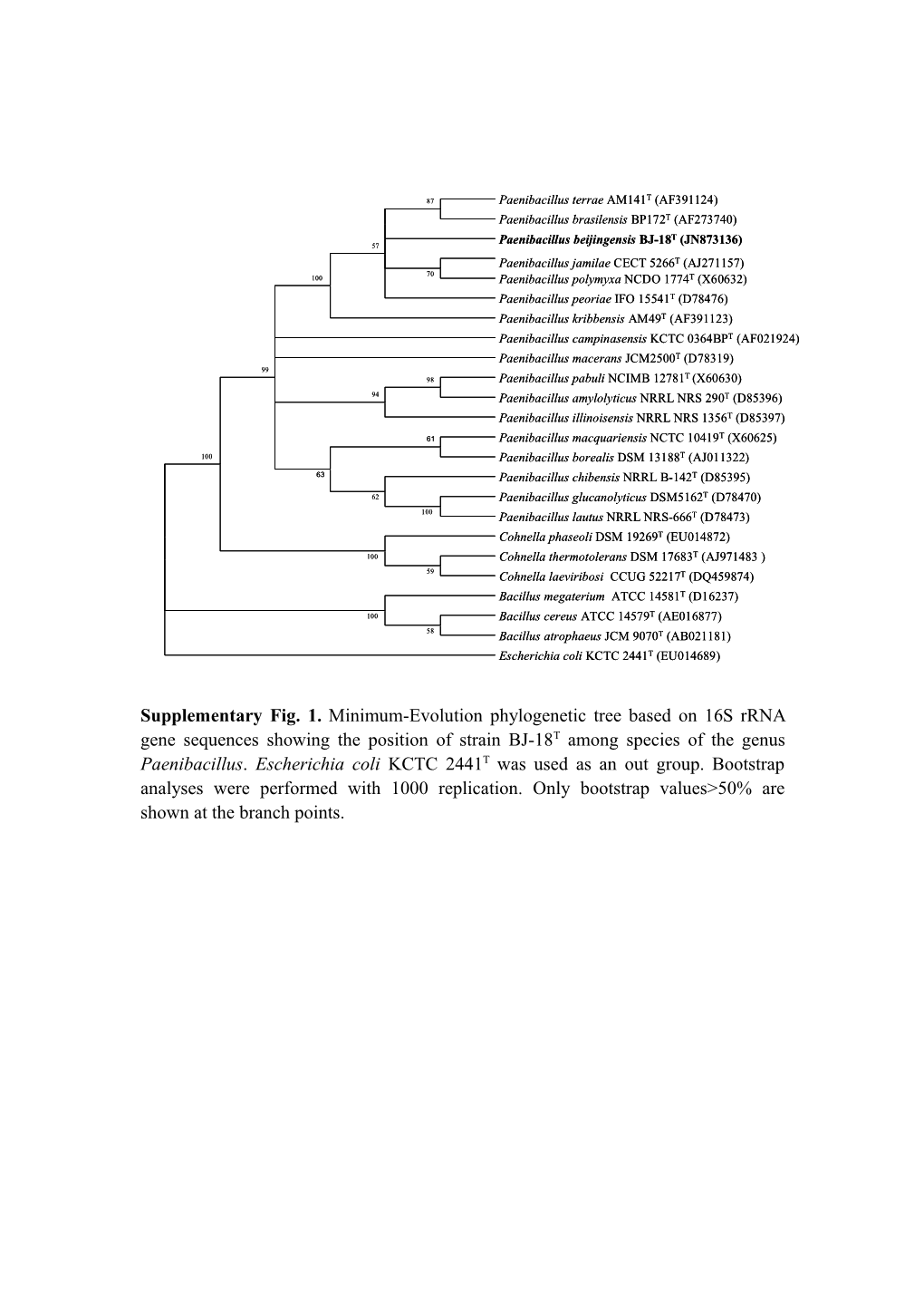 Supplementary Fig. 1. Minimum-Evolution Phylogenetic Tree Based on 16S Rrna Gene Sequences