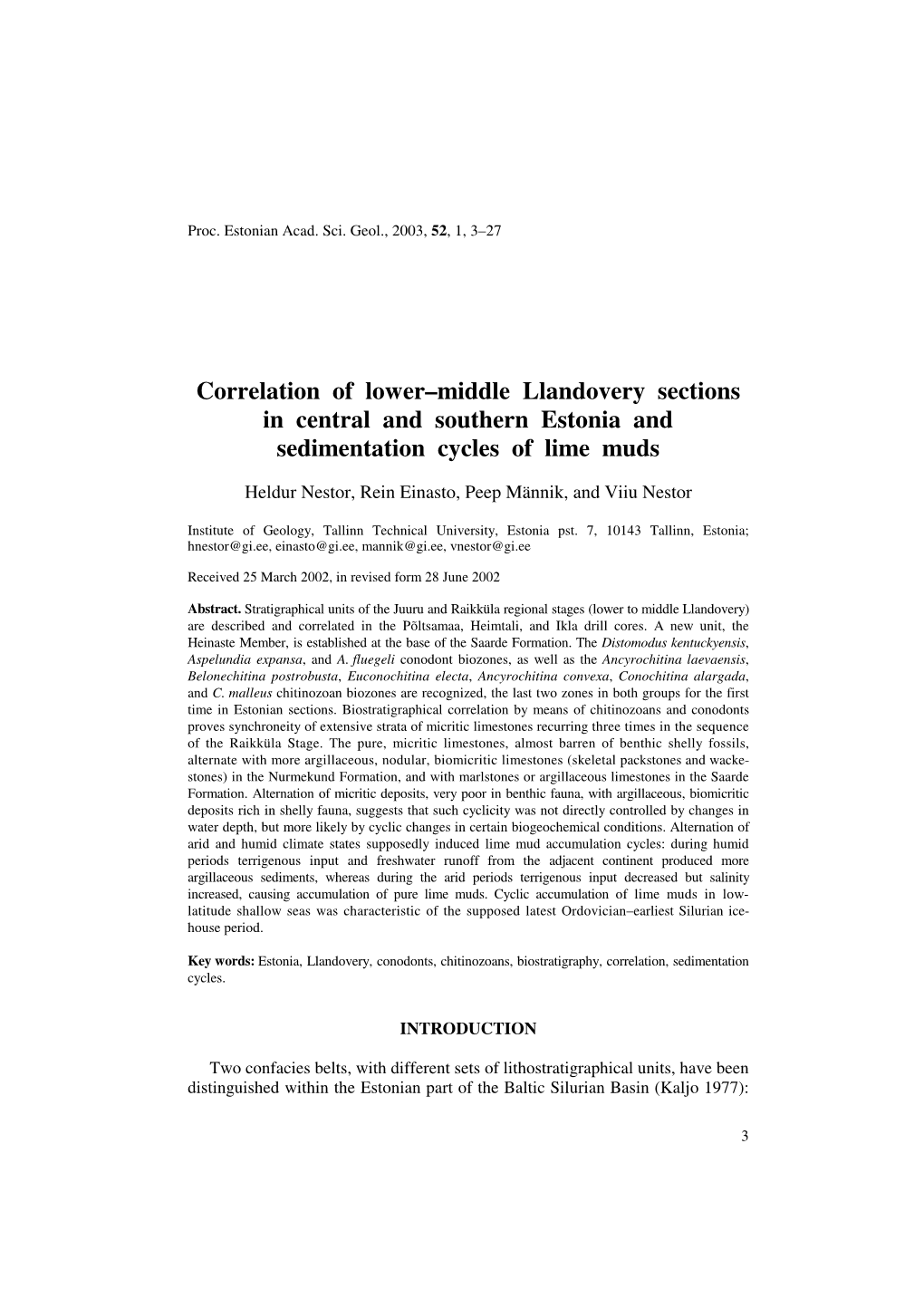 Correlation of Lower–Middle Llandovery Sections in Central and Southern Estonia and Sedimentation Cycles of Lime Muds
