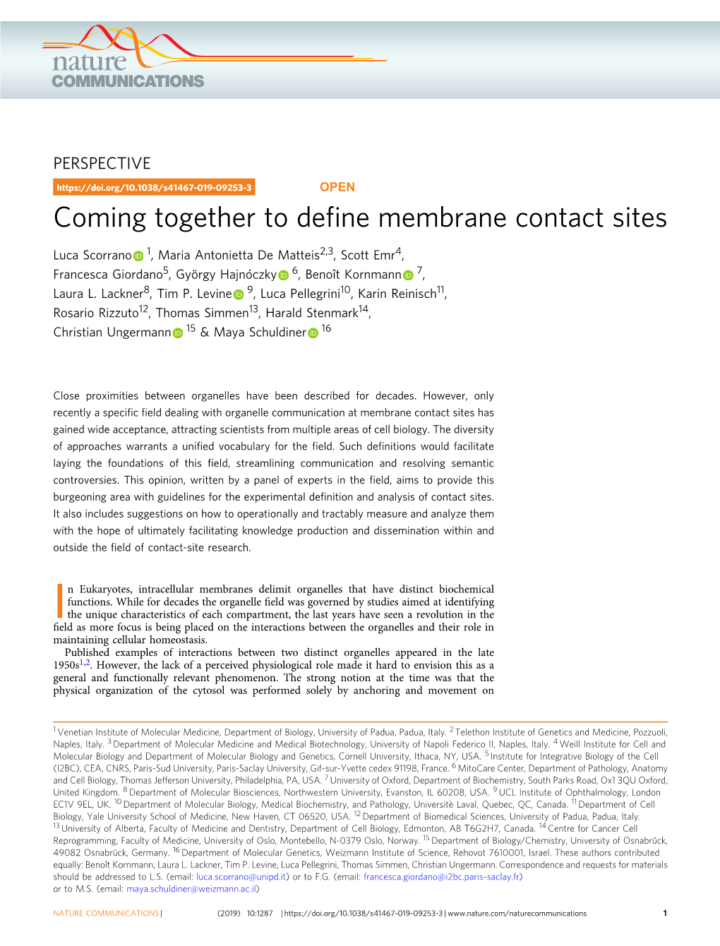 Coming Together to Define Membrane Contact Sites