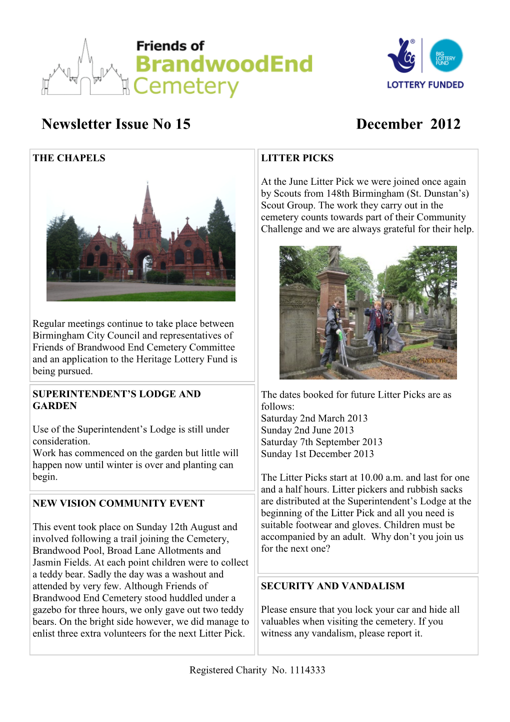 Newsletter Issue No 15 December 2012