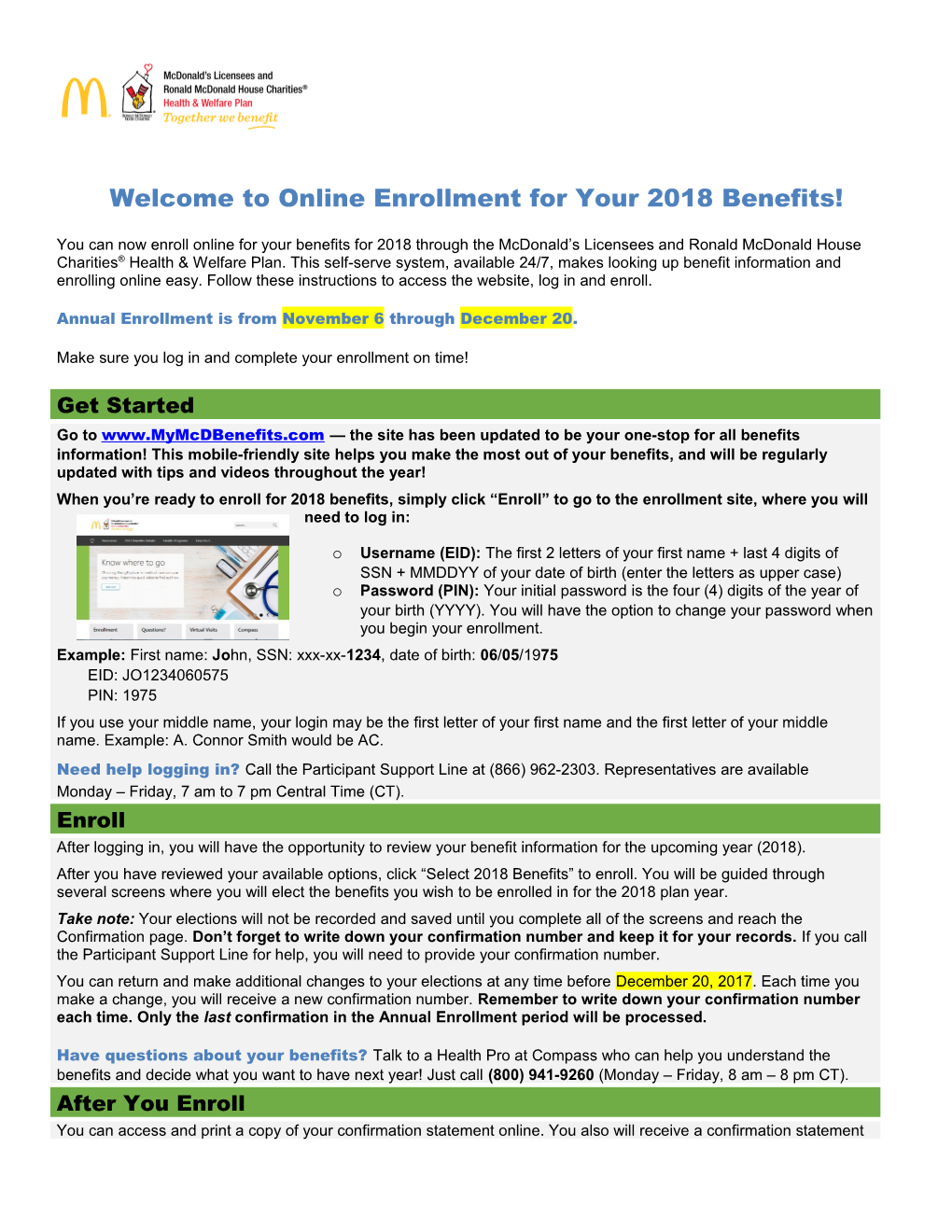 Welcome to Online Enrollment for Your 2018 Benefits!