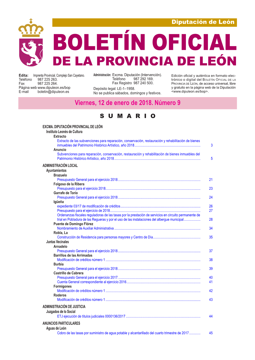 BOLETÍN OFICIAL DE LA PROVINCIA DE LEÓN Edita: Imprenta Provincial