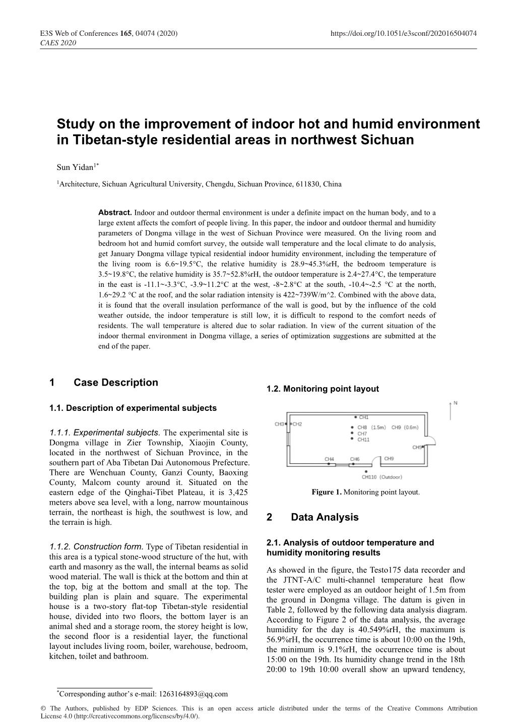 Study on the Improvement of Indoor Hot and Humid Environment in Tibetan-Style Residential Areas in Northwest Sichuan