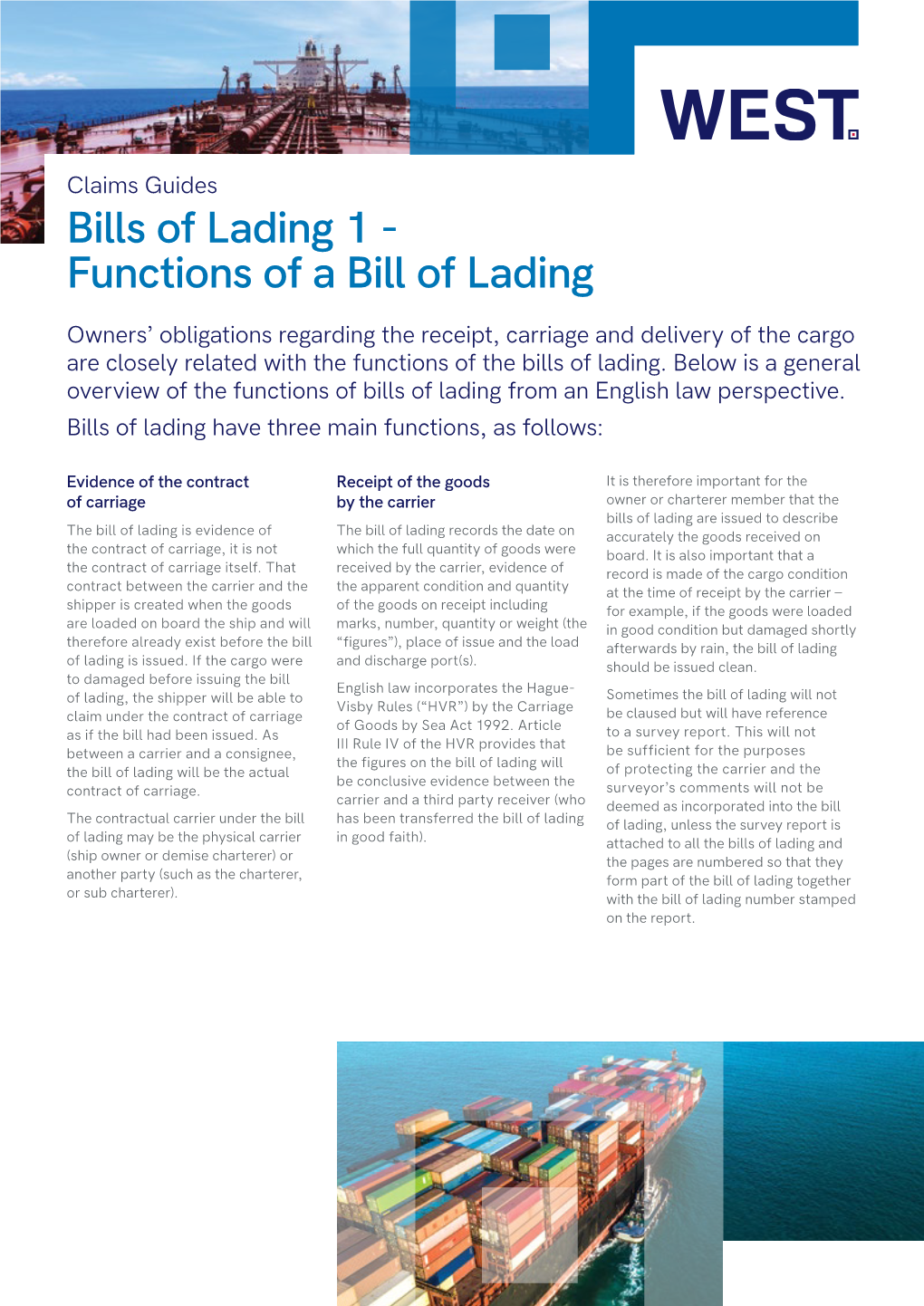 Bills of Lading 1 - Functions of a Bill of Lading