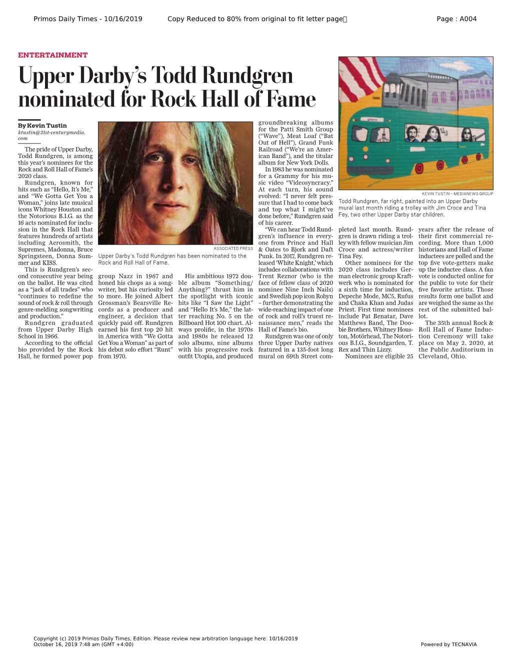 Upper Darby's Todd Rundgren Nominated for Rock Hall of Fame 55Th Annual Delaware County Halloween Parade