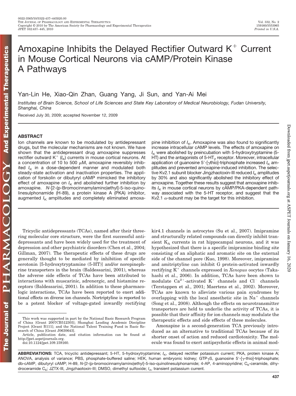 Amoxapine Inhibits the Delayed Rectifier Outward K Current