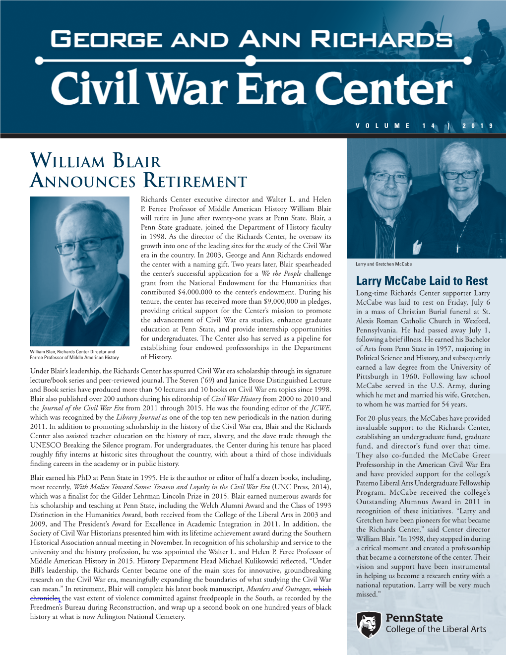 William Blair Announces Retirement Richards Center Executive Director and Walter L