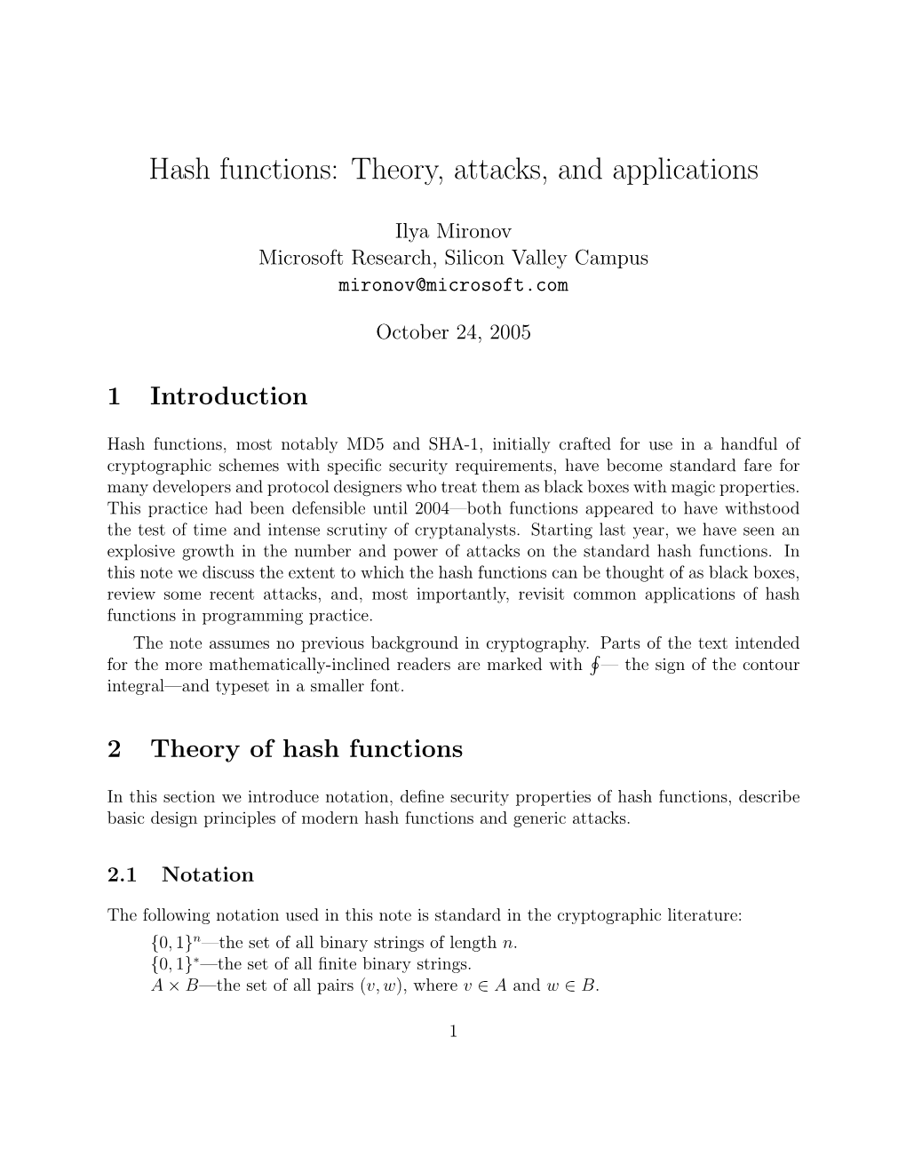 Hash Functions: Theory, Attacks, and Applications