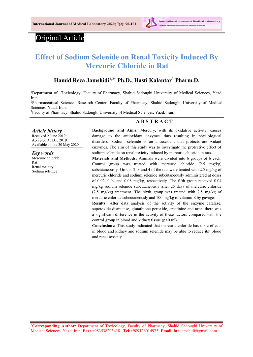 Original Article Effect of Sodium Selenide on Renal Toxicity Induced by Mercuric Chloride In