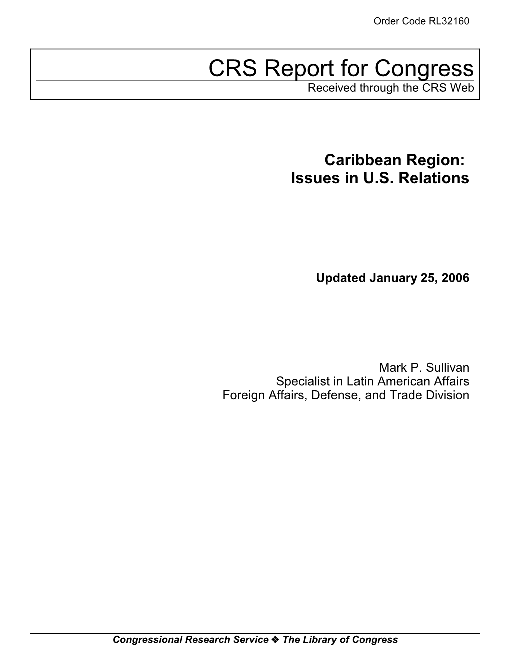 Caribbean Region: Issues in U.S