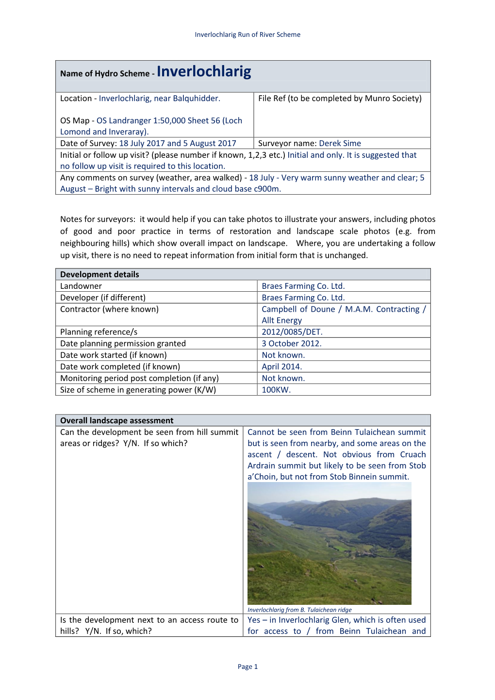 Name of Hydro Scheme - Inverlochlarig