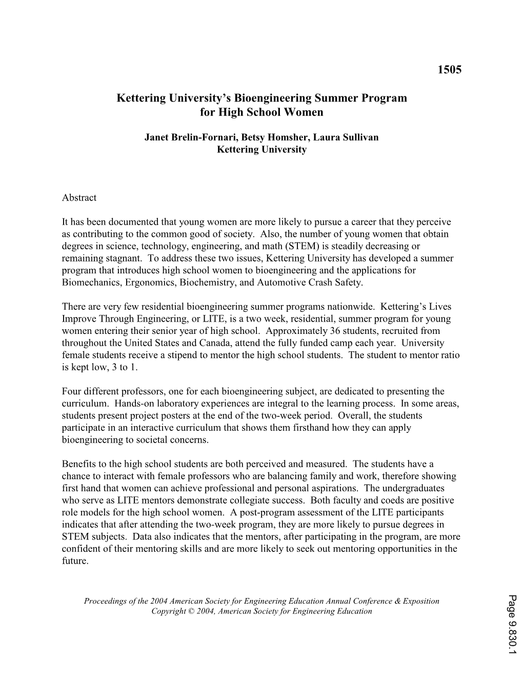Kettering University's Summer Bioengineering Program for High