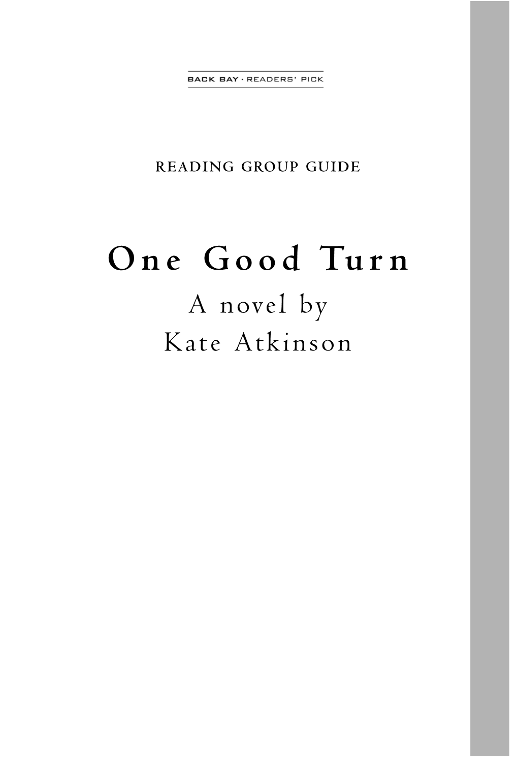 One Good Turn a Novel by Kate Atkinson