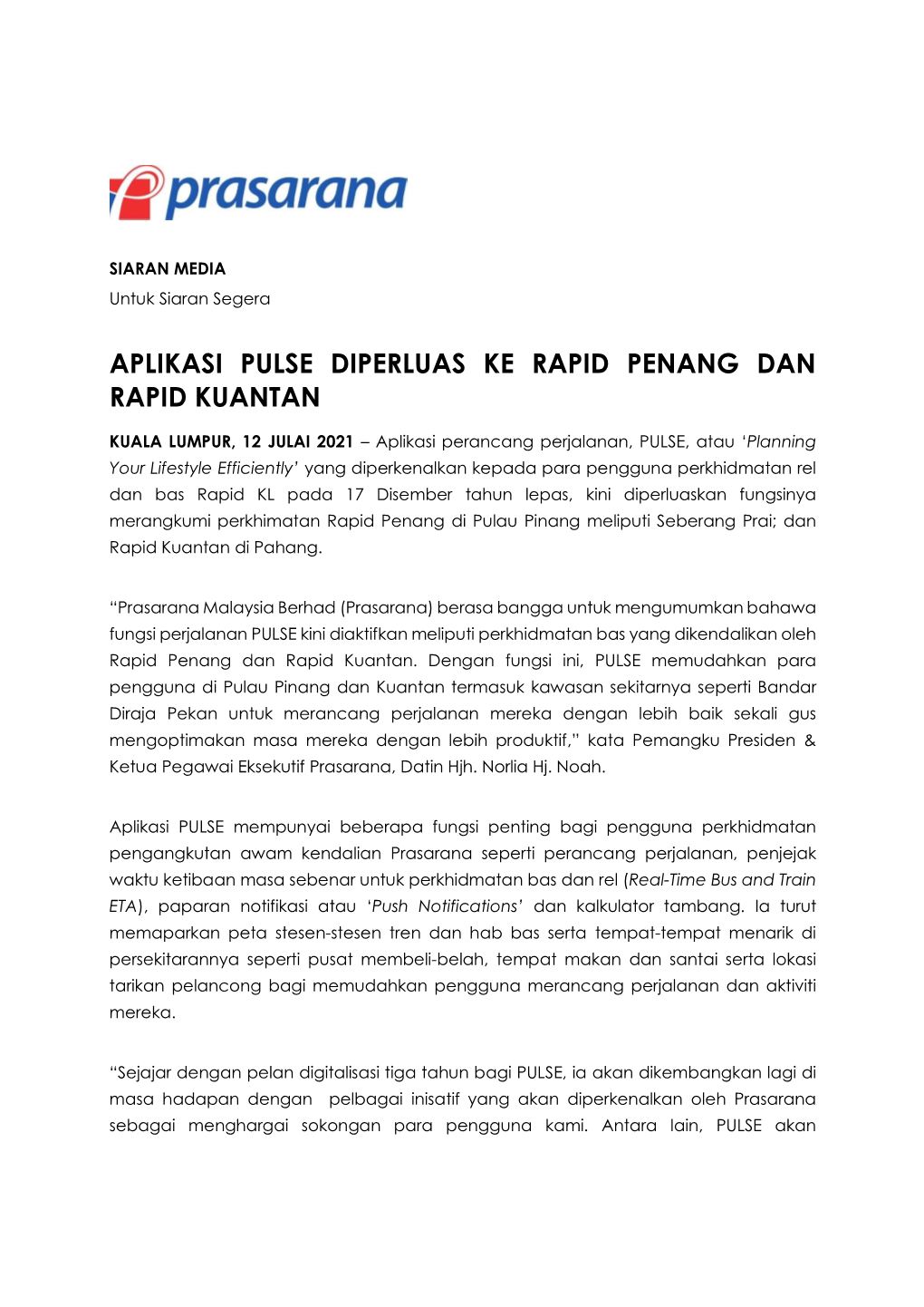 Aplikasi Pulse Diperluas Ke Rapid Penang Dan Rapid Kuantan