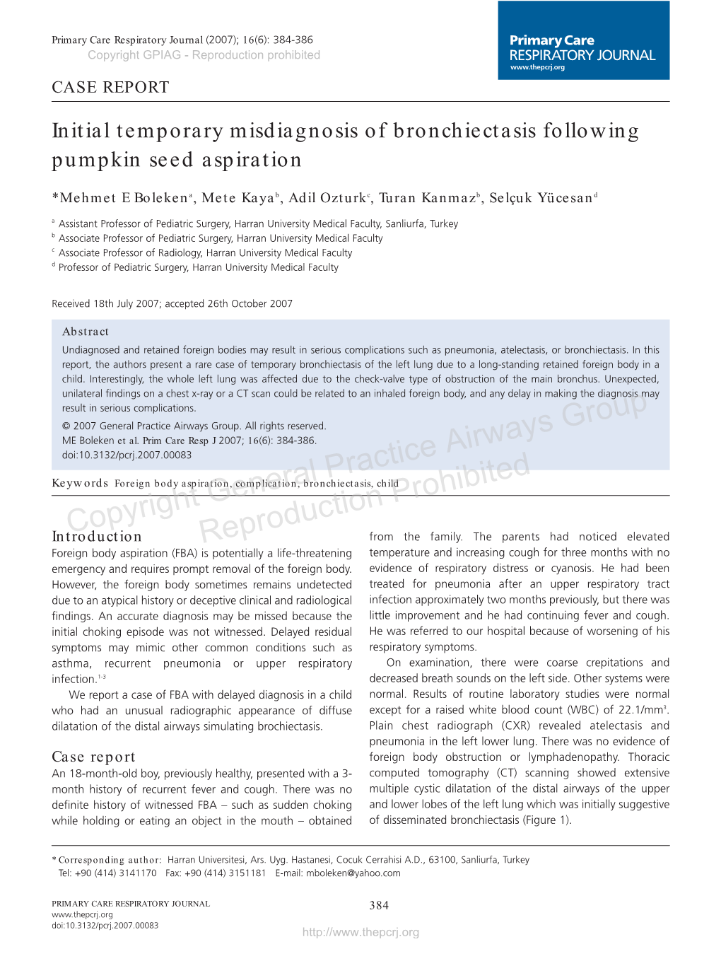 Initial Temporary Misdiagnosis of Bronchiectasis Following Pumpkin Seed Aspiration