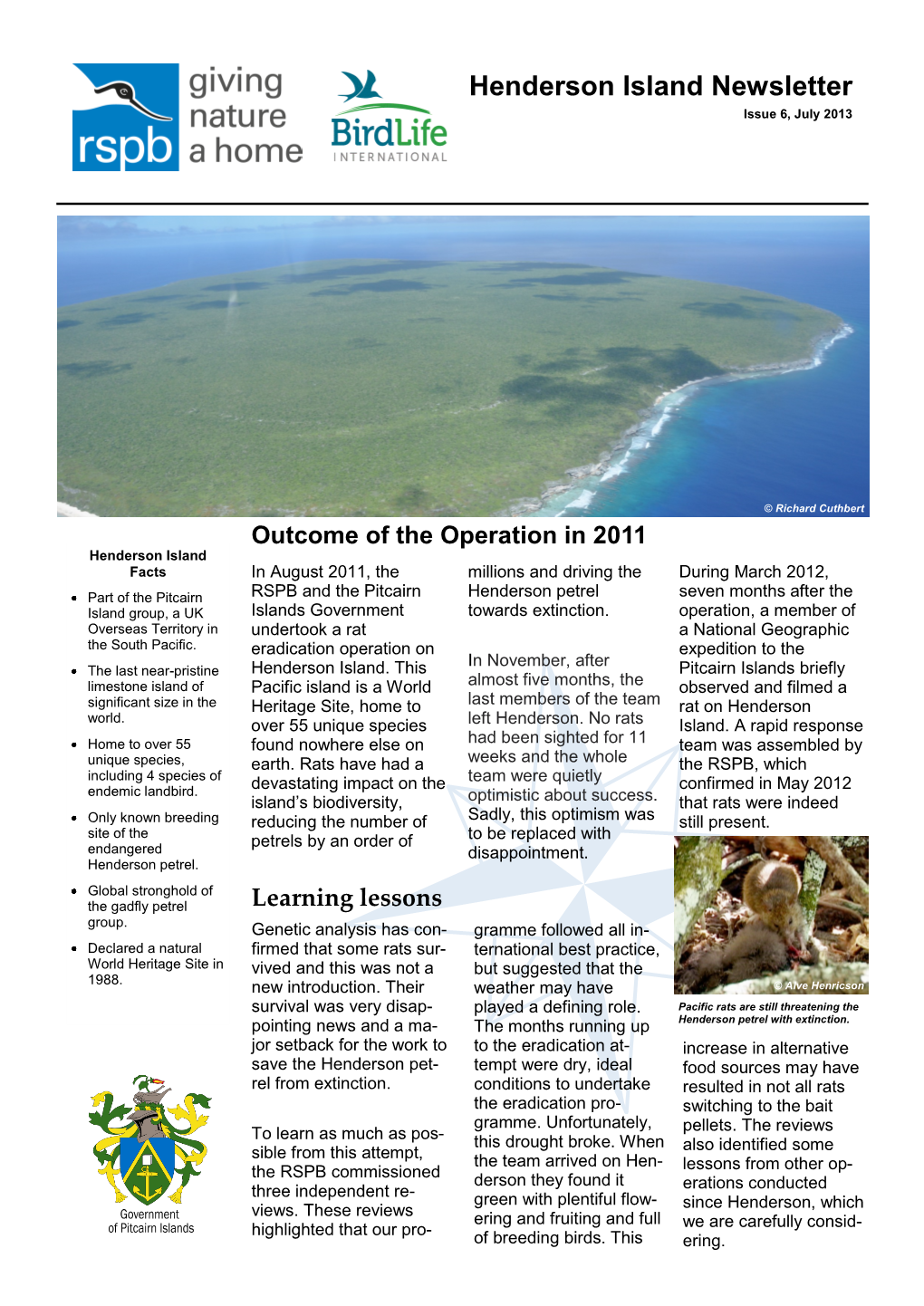 Henderson Island Newsletter Issue 6, July 2013