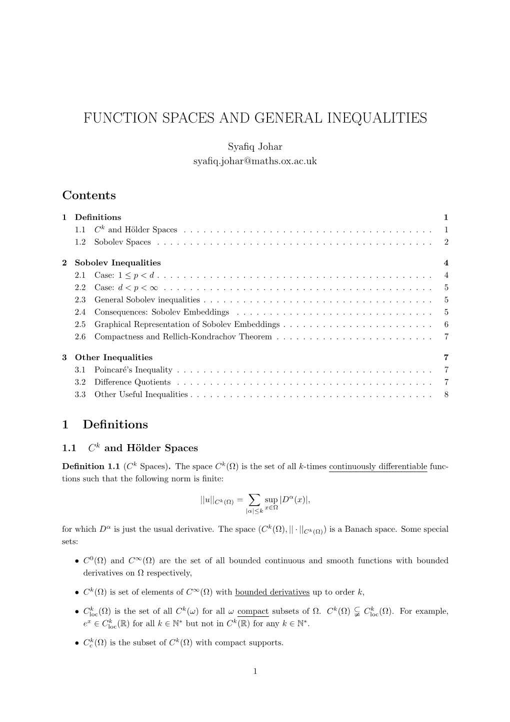 Function Spaces and General Inequalities