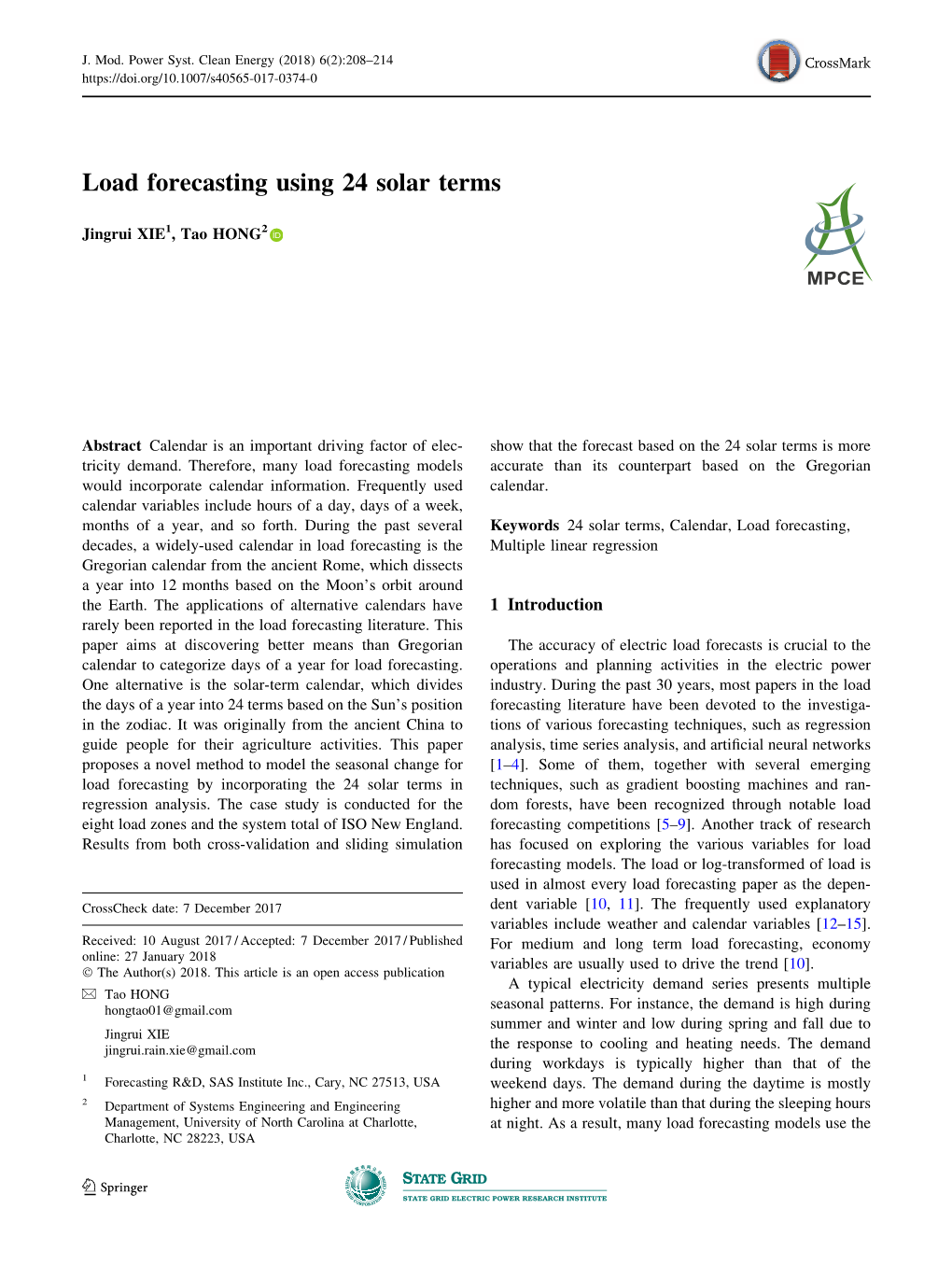 Load Forecasting Using 24 Solar Terms