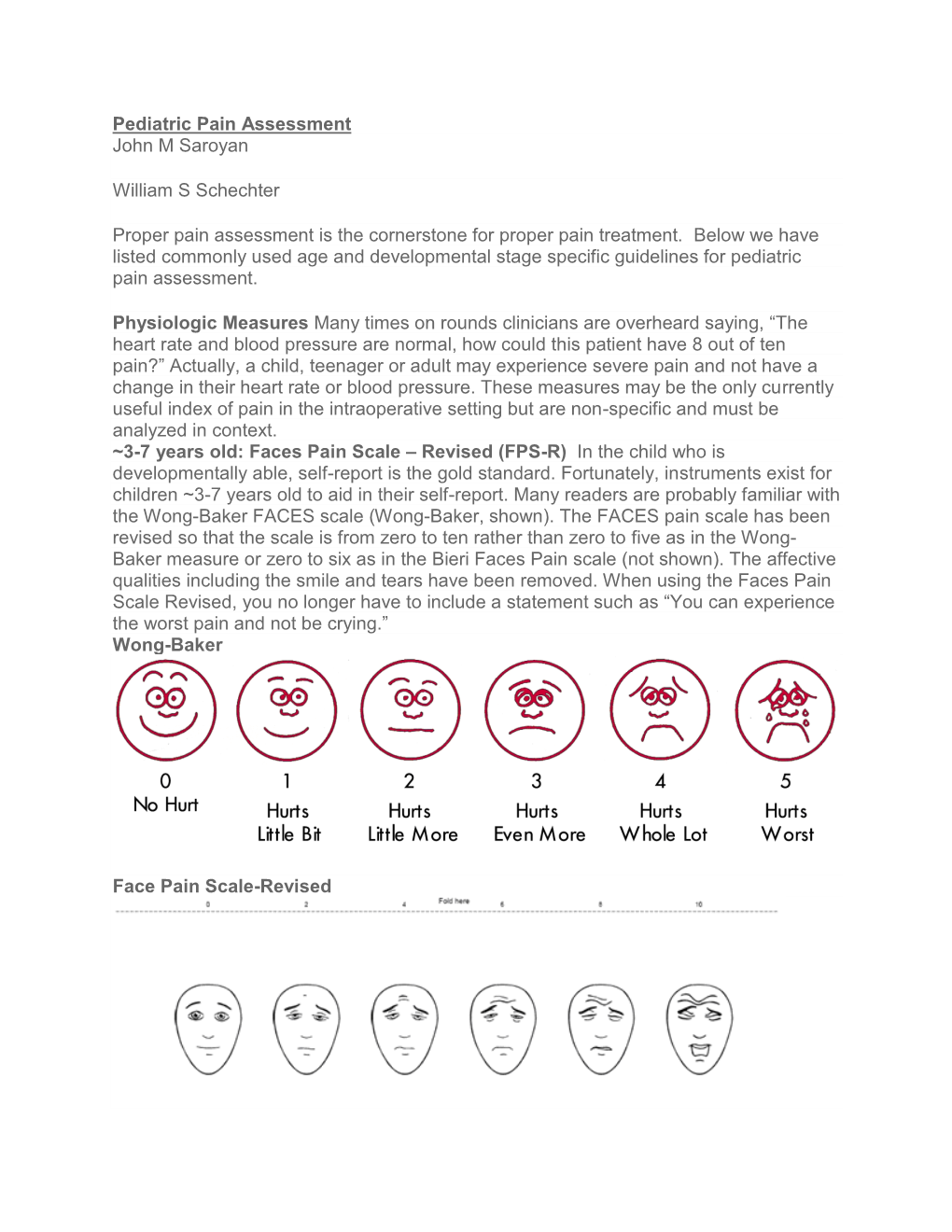 Pediatric Pain Assessment John M Saroyan William S