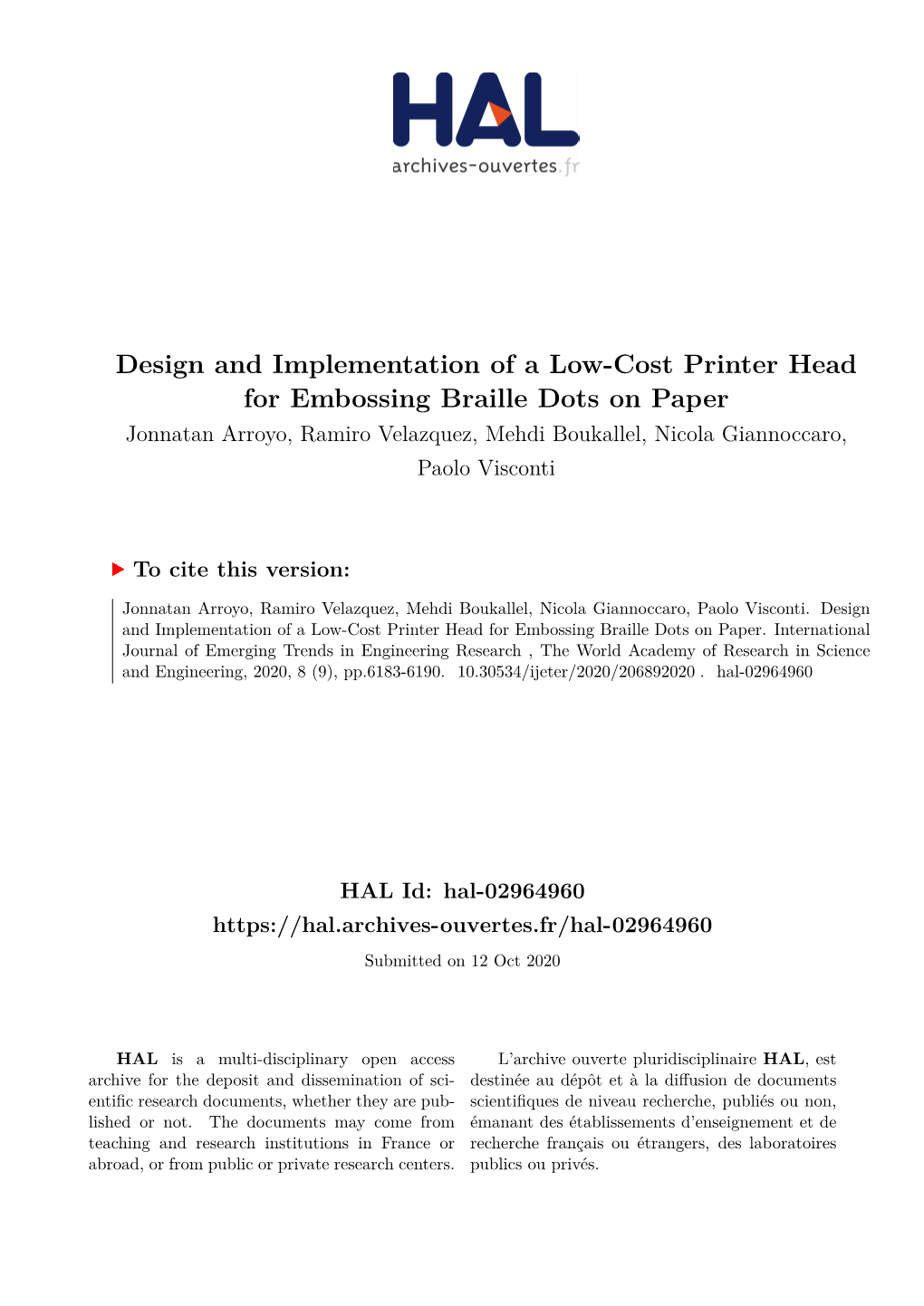 Design and Implementation of a Low-Cost Printer Head For