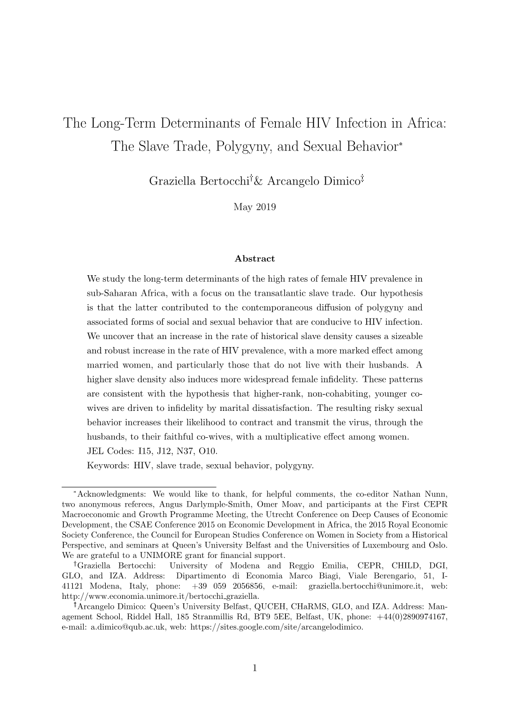 The Long-Term Determinants of Female HIV Infection in Africa: the Slave Trade, Polygyny, and Sexual Behavior*