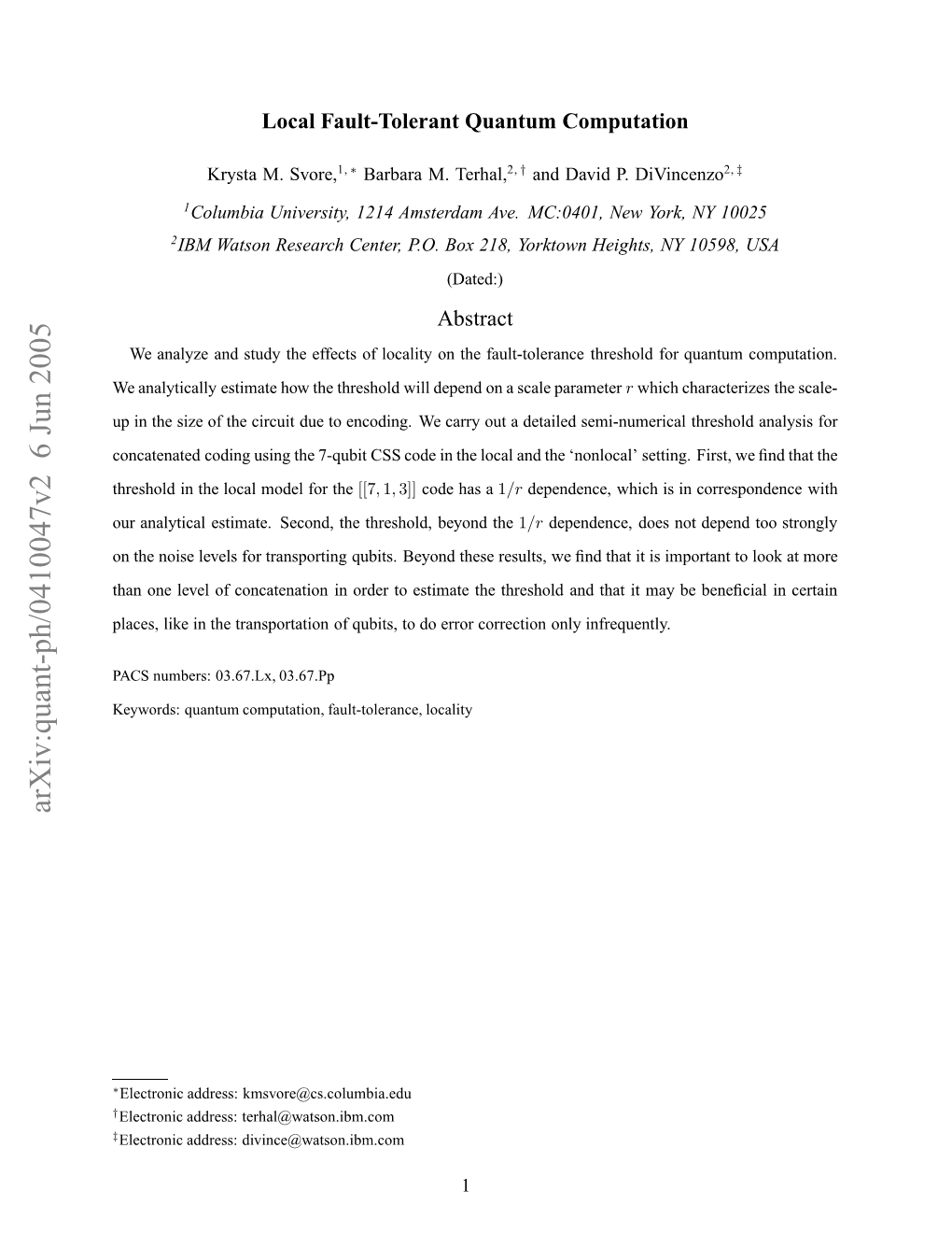 Local Fault-Tolerant Quantum Computation