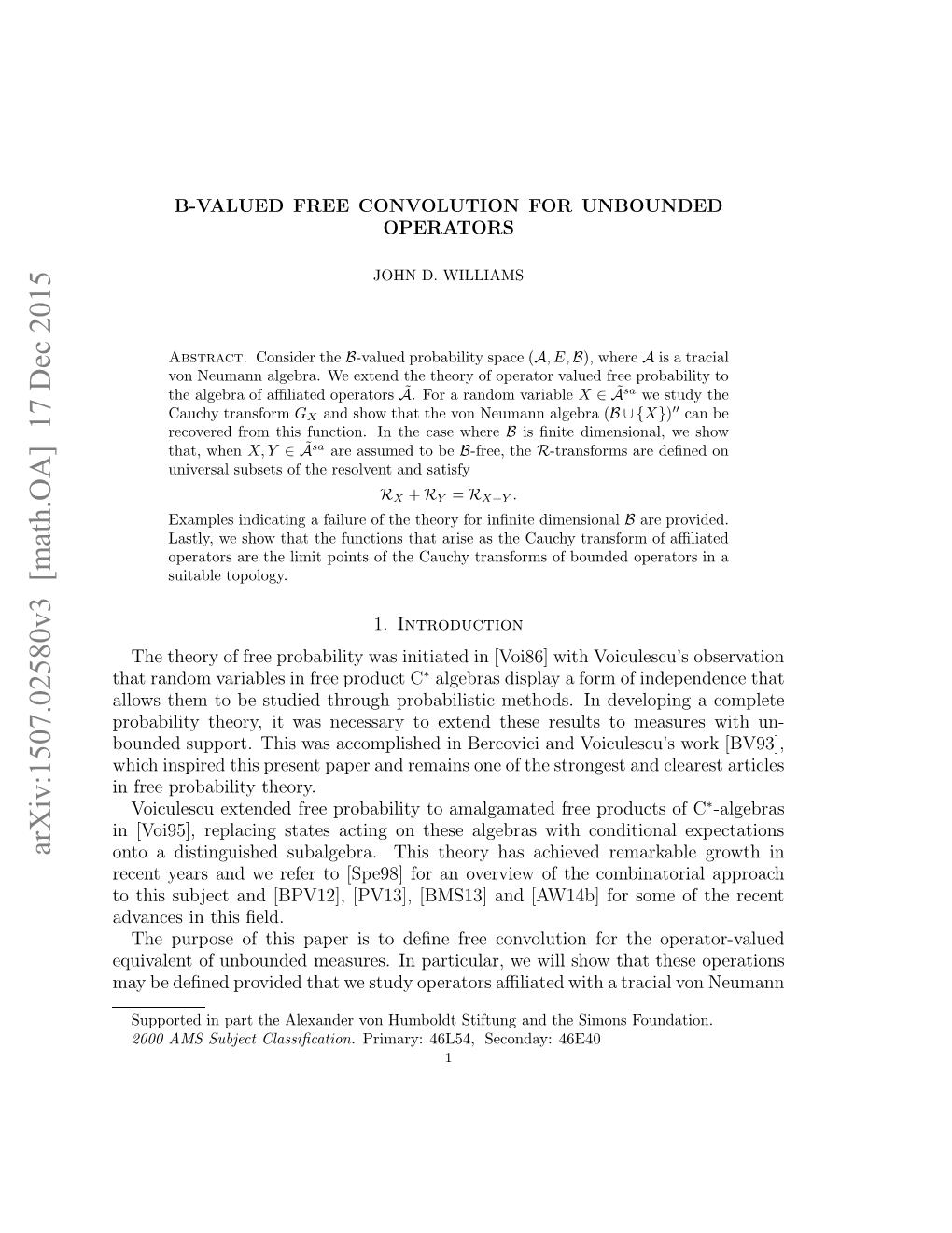 B-Valued Free Convolution for Unbounded Operators 3
