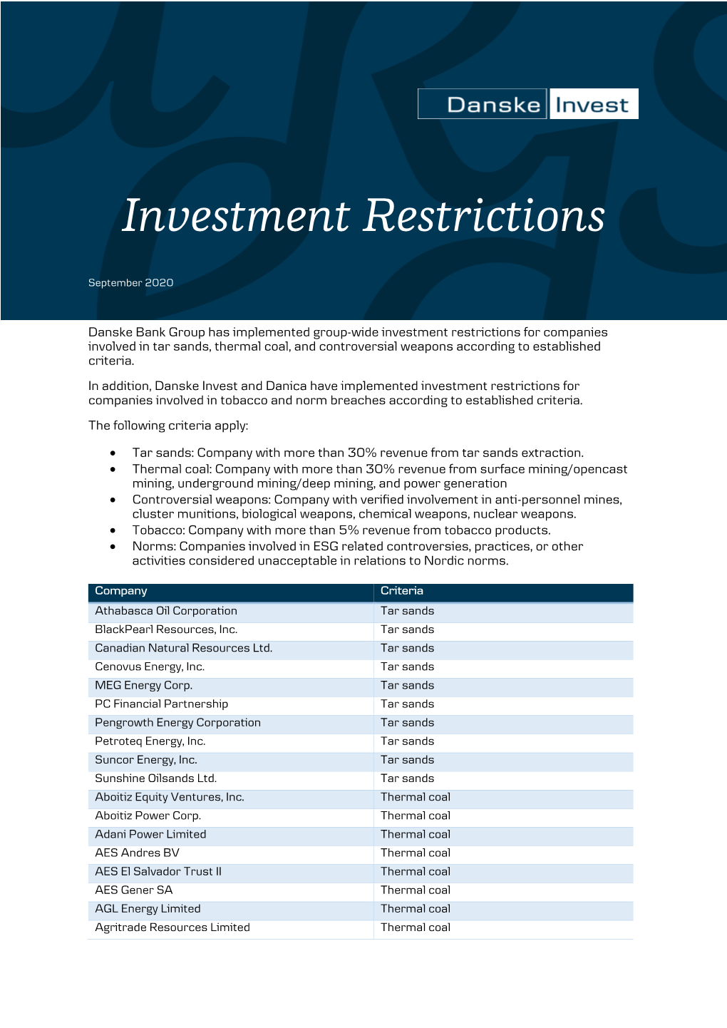 Investment Restrictions