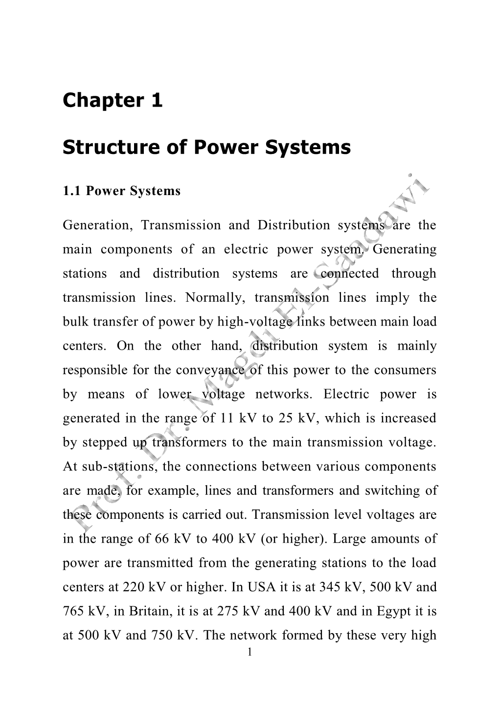 Chapter 1 Structure of Power Systems