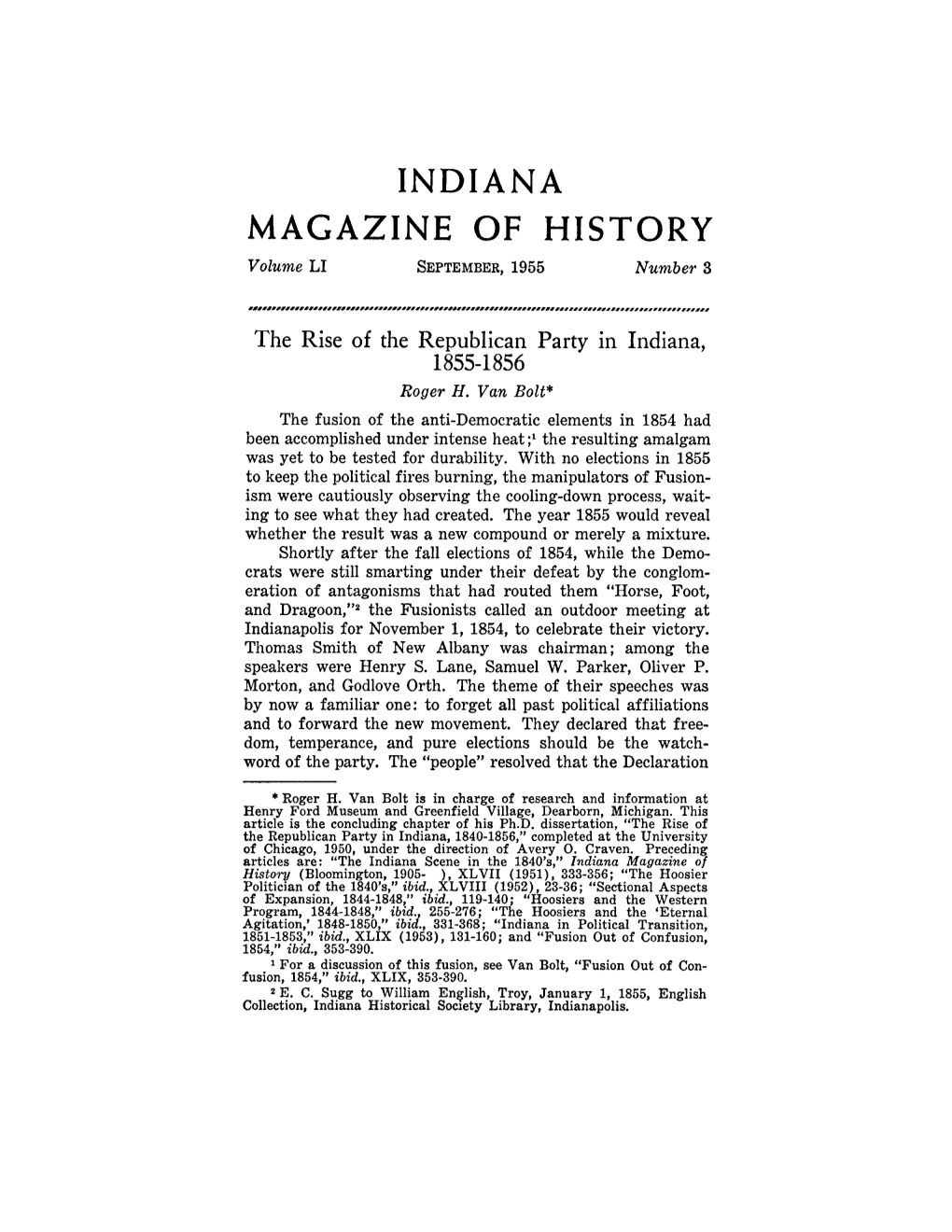 INDIANA MAGAZINE of HISTORY Volume LI SEPTEMBER,1955 Number 3