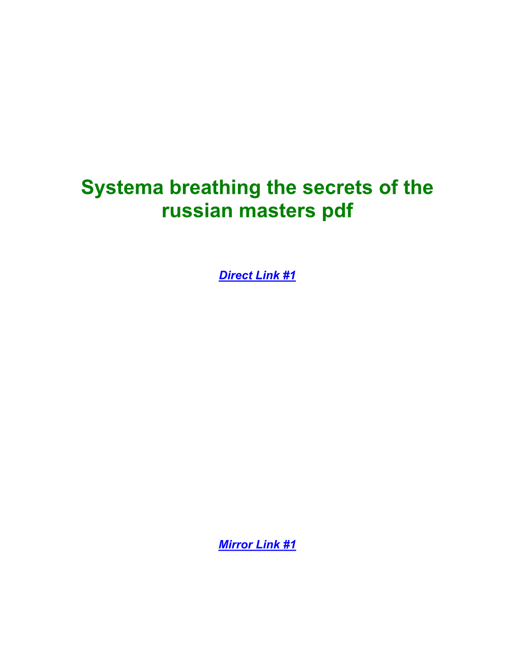 Systema Breathing the Secrets of the Russian Masters Pdf