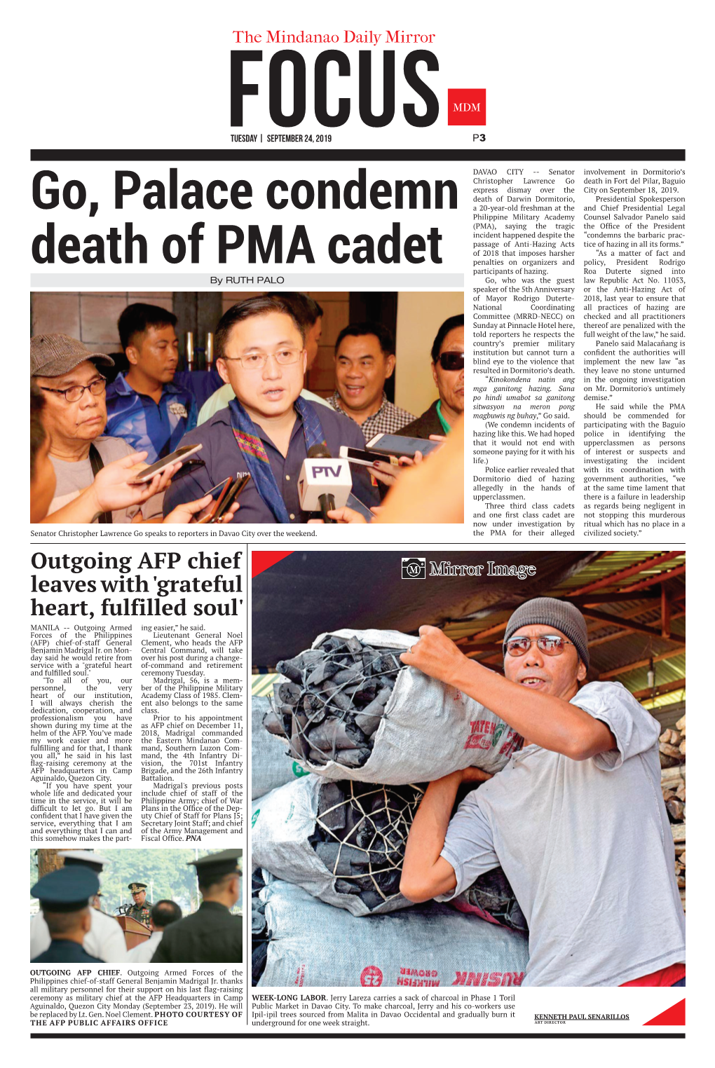 Go, Palace Condemn Death of PMA Cadet