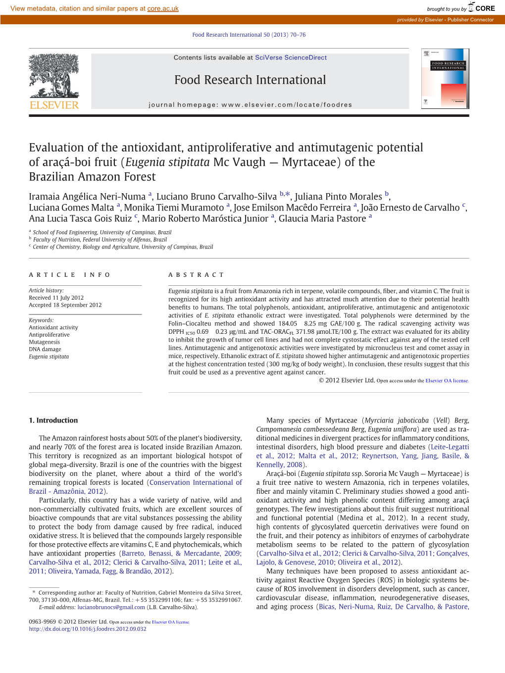 Evaluation of the Antioxidant, Antiproliferative and Antimutagenic