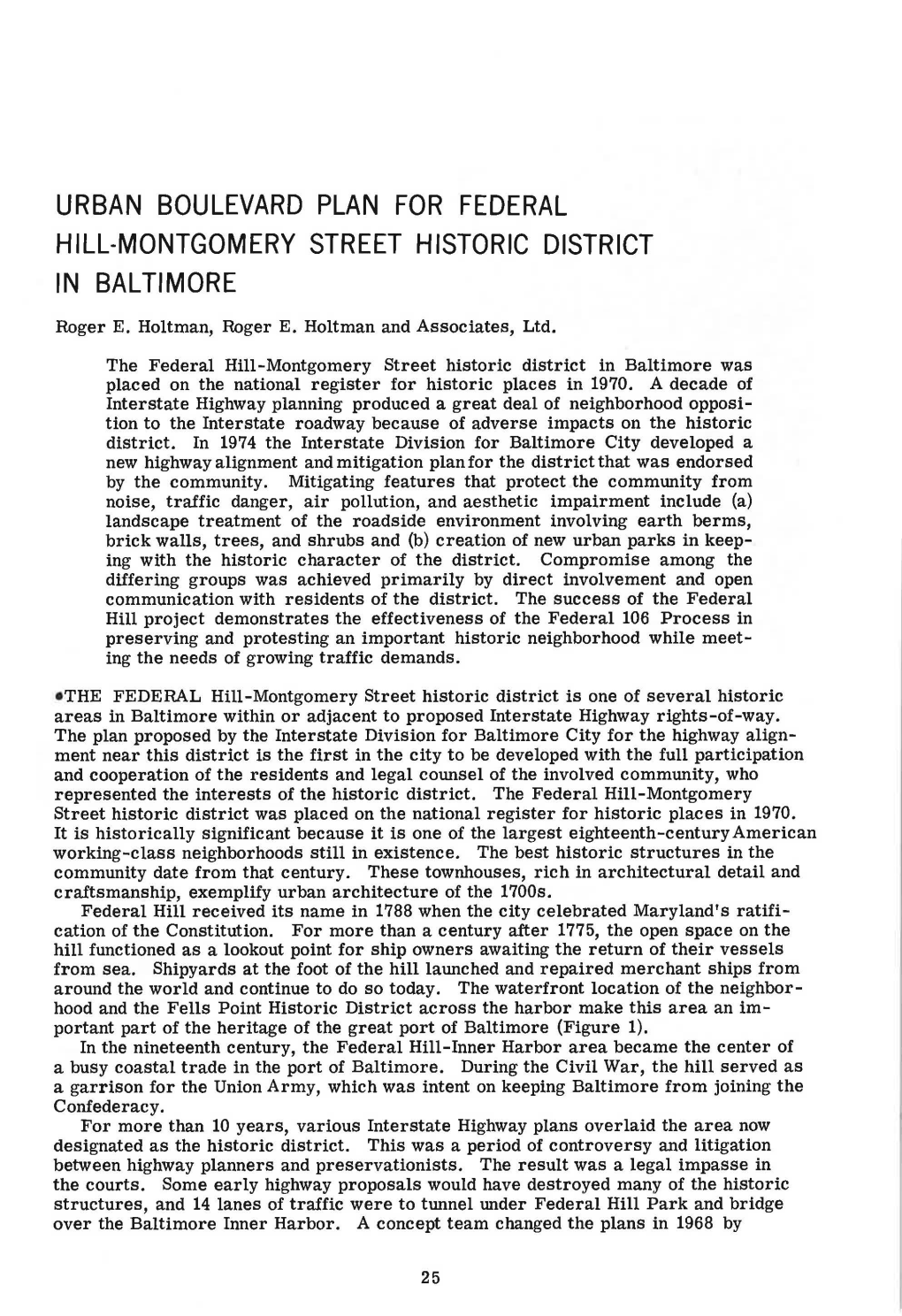 URBAN BOULEVARD PLAN for FEDERAL HILL-MONTGOMERY STREET HISTORIC DISTRICT in BAL Tl MORE