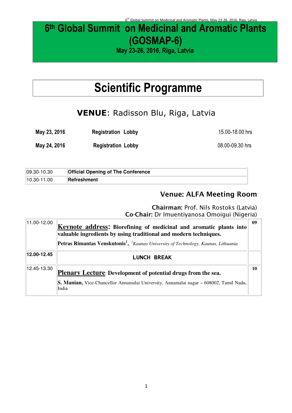 Scientific Programme