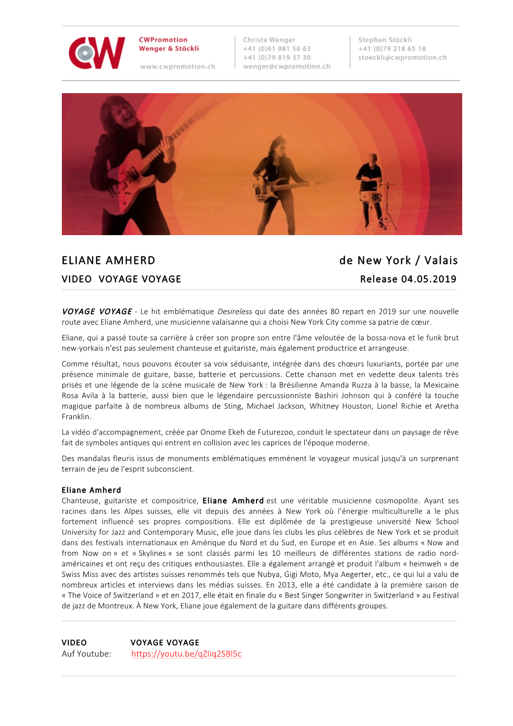 ELIANE AMHERD De New York / Valais VIDEO VOYAGE VOYAGE Release 04.05.2019