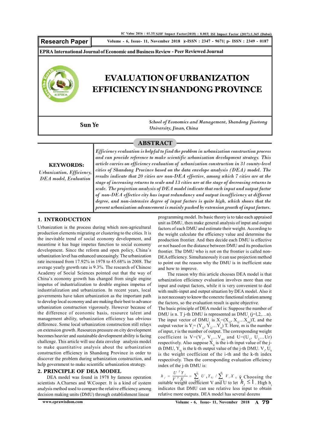 Evaluation of Urbanization Efficiency in Shandong Province