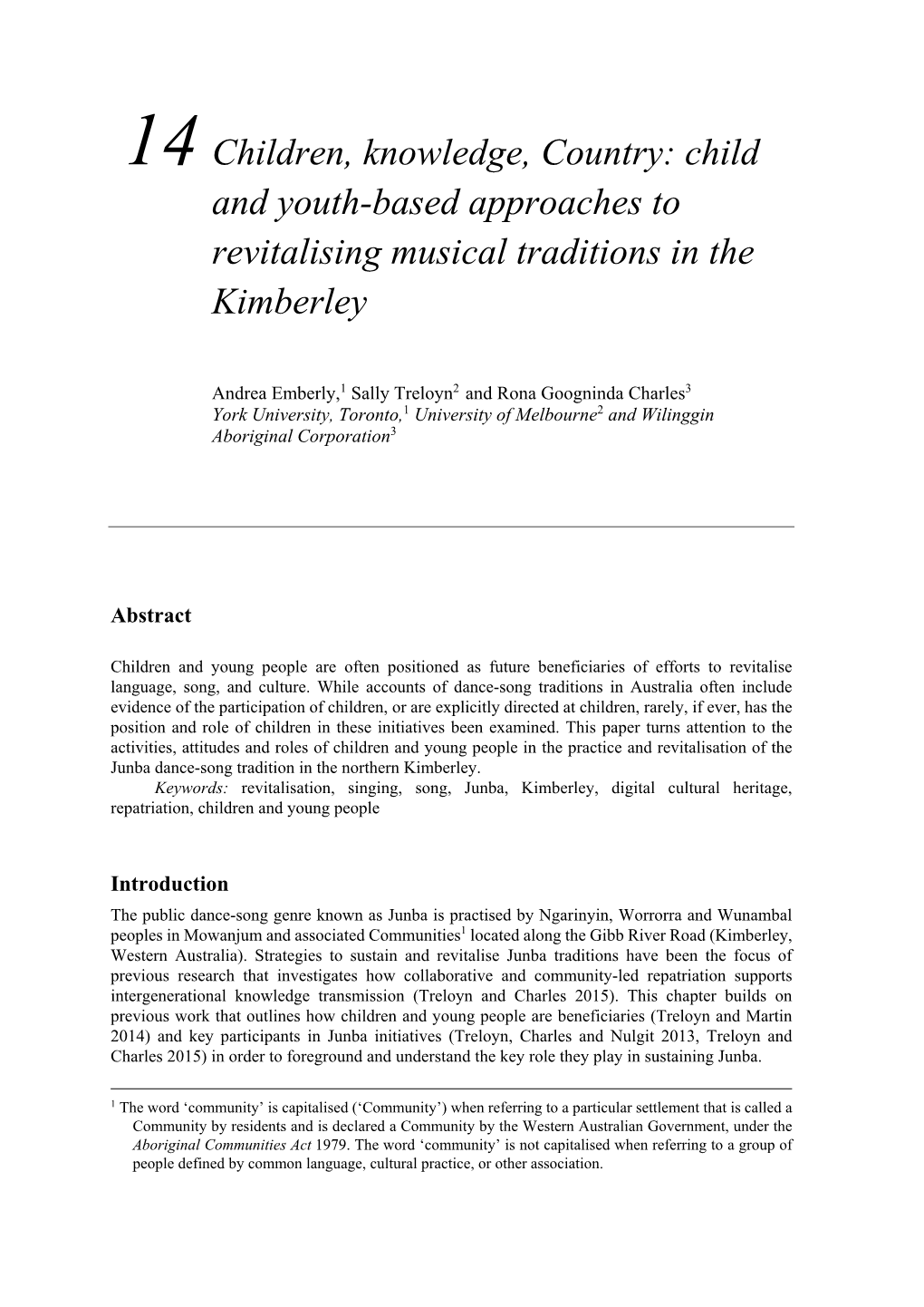 Child and Youth-Based Approaches to Revitalising Musical Traditions in the Kimberley