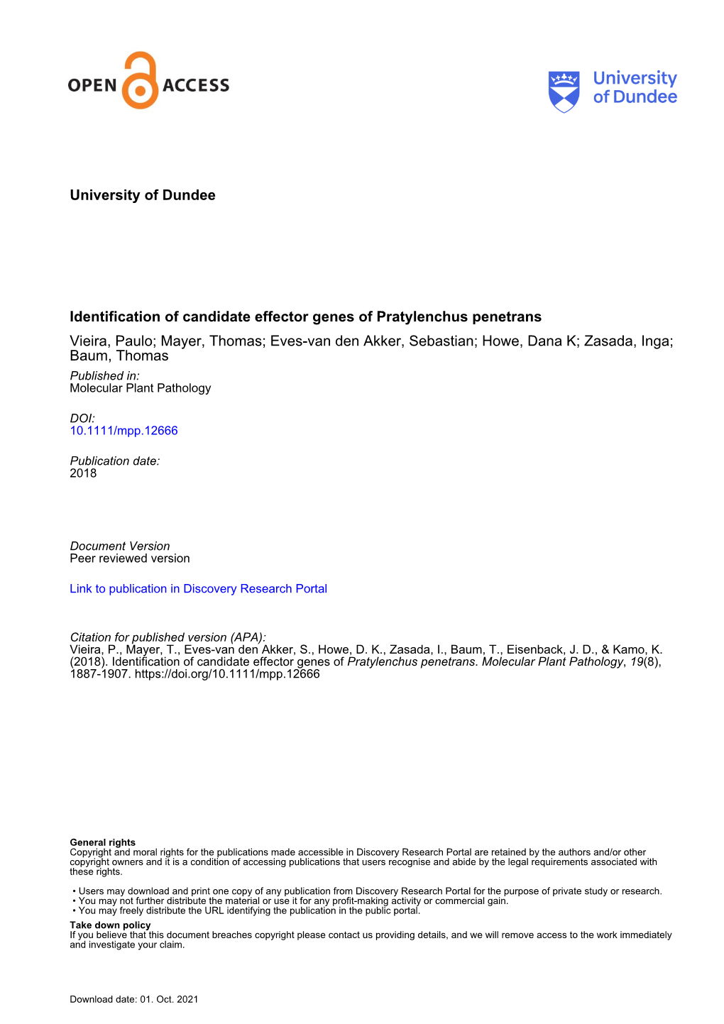 Identification of Candidate Effector Genes of Pratylenchus Penetrans